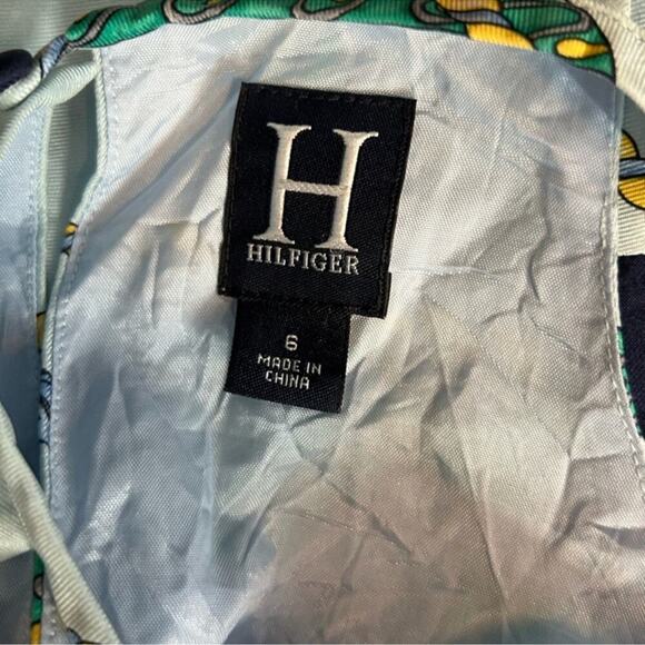 Tommy Hilfiger Collection Nautical Silk Halter Dress 6 | Blue Green Midi Keyhole - Picture 9 of 13